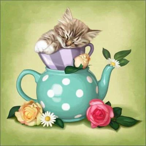 Azulejos de té de acento y decoración mariline cazenave arte gatito MC2-010aAT - Imagen 1 de 2