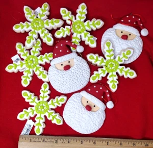 Set 8 Ornamenti Albero di Natale "Gomma" Argilla Polimerica Babbo Natale e Fiocchi di Neve 4,5" - Foto 1 di 9