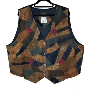 Fashion Bug VTG Y2K Black Patchwork Suede leather Vest With Embroidery Size 4X - Picture 1 of 7