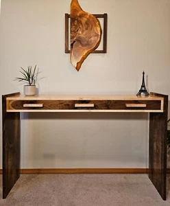 Modern Natural Wood Console & Entryway Table with 3 Drawers # 5 - Picture 1 of 14