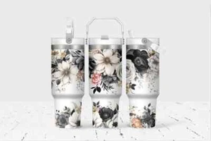 Pretty Floral 30 Oz Flip Straw Tumbler With Handle - Picture 1 of 1