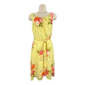 Mujer talla 2 P Vestido floral Gran estampado floral sobre amarillo brillante forrado por R & K   - Imagen 1 de 10