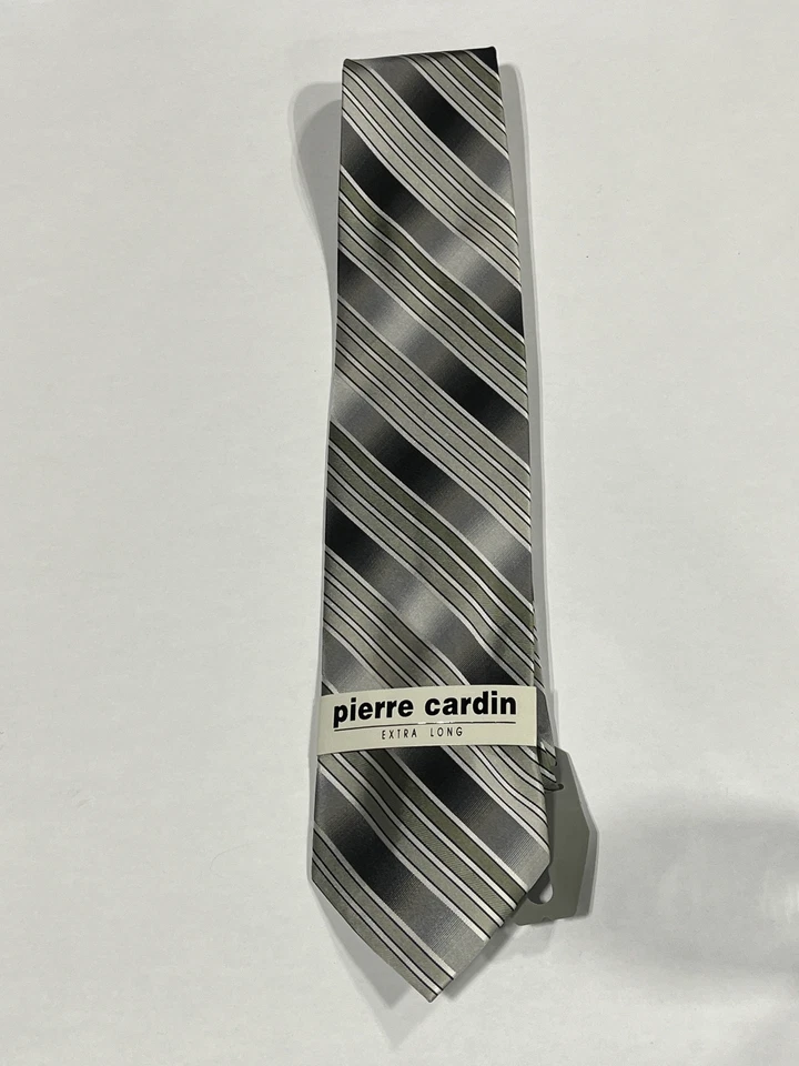 Mens Pierre Cardin Silver Stripe Pattern Tie Pure Silk Hand Made NEW - Image 1 of 3