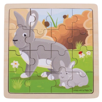 Bigjigs Toys Educational Chunky Wooden Rabbit & Kitten Jigsaw Puzzle Kids Child - Image 1 of 2