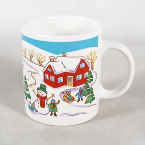 Muñeco de nieve de Navidad Navidad vacaciones trineo invierno escena de nieve taza de café taza de té - Imagen 1 de 9
