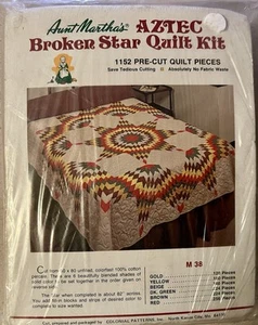 Aunt Martha's Aztec Broken Star Quilt Kit 1152 Pre-cut Pieces NEW/SEALED Vtg - Picture 1 of 2