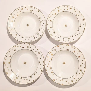 4x Galaxy By Sakura Porcelain China Soup Salad Cereal Bowls 14k Gold Stars White - Picture 1 of 6