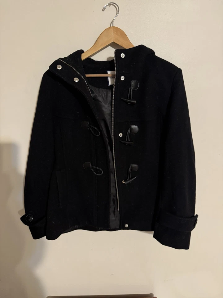 Abrigo de lana Croft & Barrow para mujer talla mediana negro con capucha Foto 1 de 4