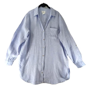 Sigrid Olsen Shirt Oberteil Coverup Damen Gr. L blau 100% Leinen Rollriegel Tasche - Bild 1 von 8