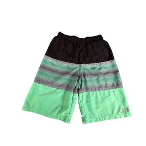 Under Armour Youth L Swim Trunks Green Black Striped Board Shorts YLG - Picture 1 of 8