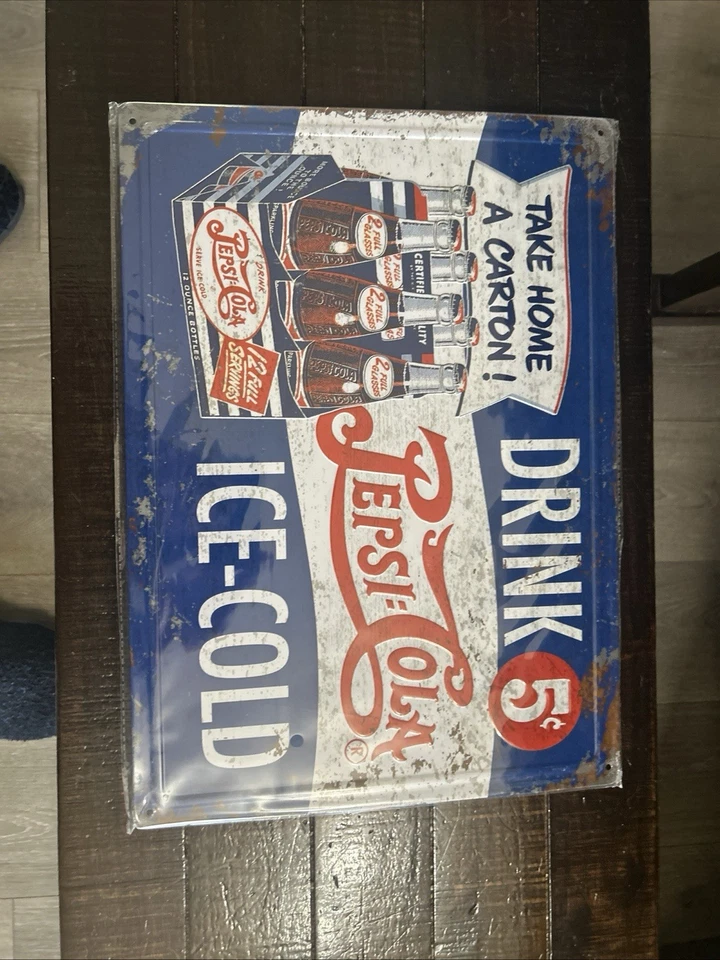 Pepsi Cola 5 Cent Drink Pepsi Cola Ice Cold Metal Tin Sign Man Cave Garage - Image 1 of 1