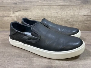 OluKai LAE AHI ILI Leather Collapse Heel Black Leather Cush Shoes Mens Size 10.5 - Picture 1 of 14