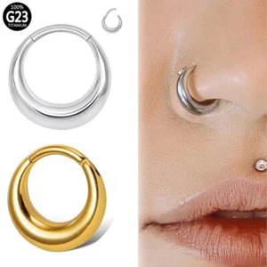 G23 Titanium Oval Nose Ring Solid Elliptical Septum Hinged Clicker Ear Piercing - Picture 1 of 11