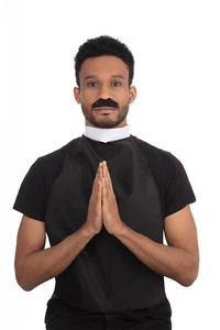 Mens Vicar Kit Shirt Front Moustache Fancy Dress Halloween Costume Accessory - Picture 1 of 1