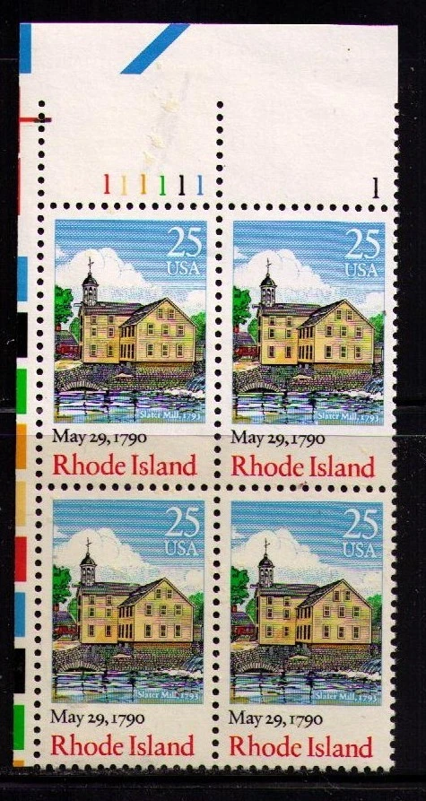 US USA Sc# 2348 MNH FVF PLATE # BLOCK Rhode Island Slater Mill - Image 1 of 1
