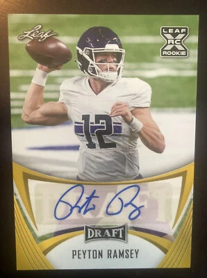 2021 Leaf Draft Football Peyton Ramsey GOLD Auto Northwestern CAROLINA PANTHERS - Image 1 of 3