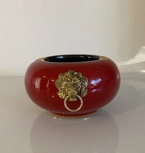 Vintage Italian Ashtray - China Red Foo Dog Handles Hollywood Regency James Mont - Picture 1 of 10