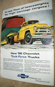 1956 Chevy Task-Force 10000 Series Truck mid-size-mag ad-Peter Helck illus. - Bild 1 von 1