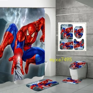 4PCS Spider-Man Bathroom Rug Marvel New Toilet Lid Cover Curtain Gift Mat Shower - Picture 1 of 3