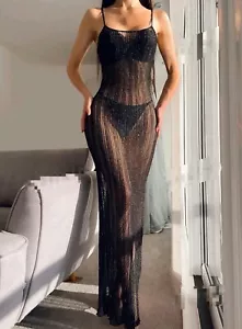 Sexy Maxi Maxikleid Kleid Sexy Transparent Lang Stretch Mesh Muster XS-XL - Bild 1 von 12