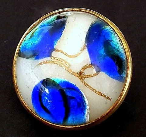 Gorgeous Foil Under Glass Antique Button…Blue, Turquoise, Goldstone...3/4" Cover