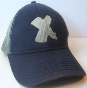 X Logo Hat Blue Gray Hook Loop Trucker Cap - Picture 1 of 9
