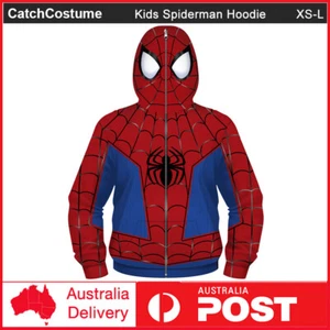 Kids Spider-Man Cosplay Hoodie Jumper Boys Spiderman Costume Full Zip Sweatshirt - Picture 1 of 4