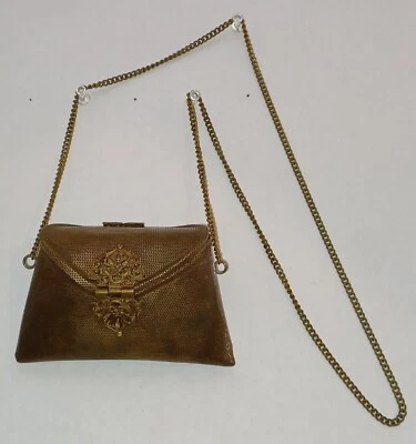 Antique French? Brass Flapper Pillow  Purse w/Chain Strap Black Velvet Interior - Image 1 of 4