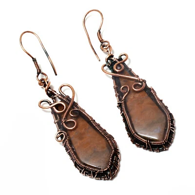 Picture Jasper Wire Wrapped Handmade Drop Dangle Earrings Jewelry 2.75" GCE-02 - Image 1 of 4