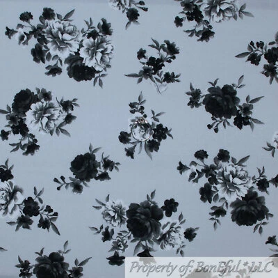 BonEful FABRIC FQ Cotton Quilt VTG Gray Black White B&W Toile Rose Flower Gothic - Image 1 of 4