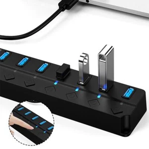 7-Port USB Hub Splitter 3.0 For Laptop USB Adapter Individual Switches with B4D9 - Afbeelding 1 van 8
