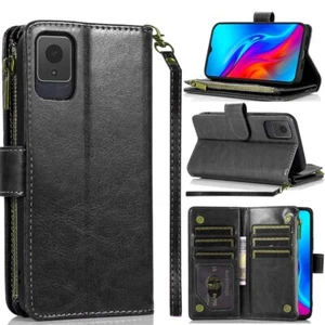 Pour TCL K11 Étui Téléphone Faux Cuir Portefeuille Carte ID Fermeture Éclair Porte Monnaie Housse - Photo 1 sur 5