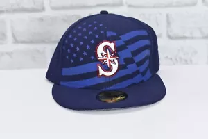 Seattle Mariners Mütze Kappe nicht verstellbar Herren blau 7-5/8 New Era 59Fifty USA Flagge NEU - Bild 1 von 2