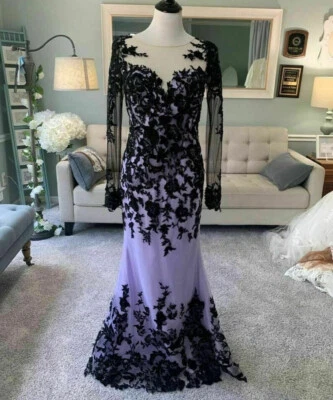 Gothic Mermaid Wedding Dresses Black Applique Beading Long Sleeve Bridal Gowns - Image 1 of 4