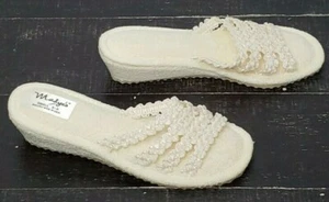 Vintage Madye's Wedge Natural Terry Cloth Slippers Small 5-6 Made In USA NOS - Picture 1 of 12