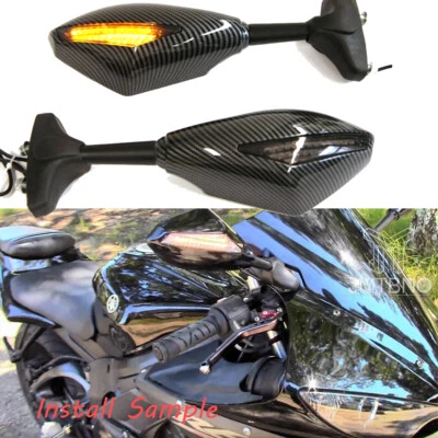 Espelhos de seta LED carbono motocicleta Yamaha YZF R1 R6 FZ1 FZ6 R3 600R - Imagem 1 de 4