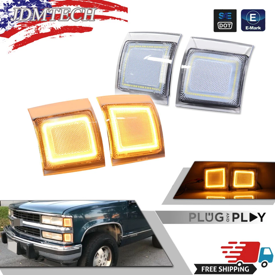 Luces de señalización laterales LED ámbar transparente para Chevy C/K 1500 2500 3500 1994-1998 Foto 1 de 4