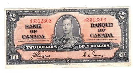 Canada. 02. 01. 1937. 2 Dollars. Coyne/Towers. VF. P-59c Cover