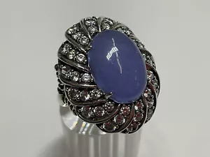 Jade of Yesteryear Sterling Silber Jade Ring CZ's Gr-7 #138 - Bild 1 von 3