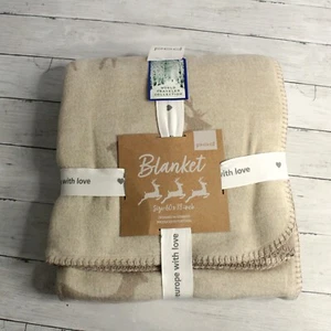Pad Throw Blanket Cotton Blend Deer Rustic Cabin Holiday Christmas Beige 60 x 78 - Picture 1 of 4