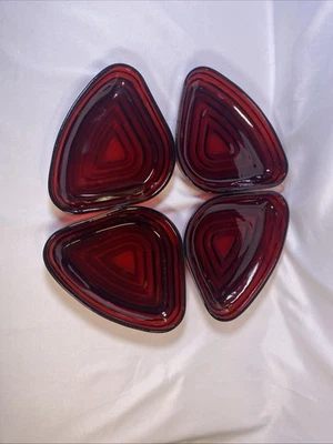 Set Of 4 Vintage Anchor Hocking MANHATTAN RUBY RED Glass RELISH TRAY INSERTS - Image 1 of 4