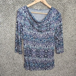 Camiseta Talbots Top Mujer LP Pequeña Grande Azul Cuello Capucha Estampado Floral Informal Damas - Imagen 1 de 7