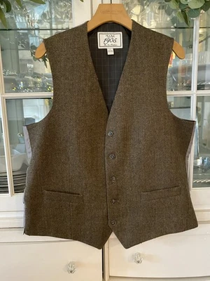 Jos. A. Chaleco Bank 1905 Hombre L Marrón Espiga 100% Lana Cintura Abrigo 5 Botones Foto 1 de 4