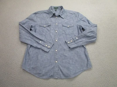 Lauren Ralph Lauren Shirt Womens XL Blue Western Pearl Snap Chambray Denim y2k - Image 1 of 4