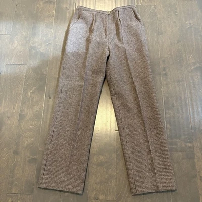 Pantalones de pata de gallo marrón lana vintage años 60 para mujer pequeños tiro alto plisados cónicos Foto 1 de 4