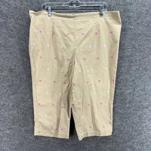 White Stag Cropped Pants Women 18 Plus Beige Floral Embroidered High Rise Cotton - Picture 1 of 7
