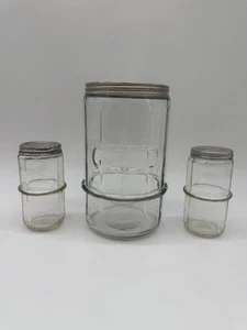 Antique Hoosier Cabinet Ribbed Sneath Ring Paneled Large Coffee & 2 Spice Jars - Picture 1 of 15