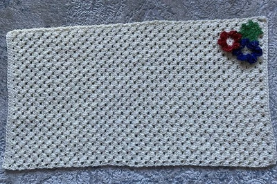 Handmade Granny Stitch Table Runner 28”x15”, Christmas Color Metallic Yarn - Image 1 of 4