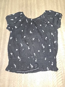 So Floral Black Short Sleeve Blouse Girl's Size 10/12 - Picture 1 of 3