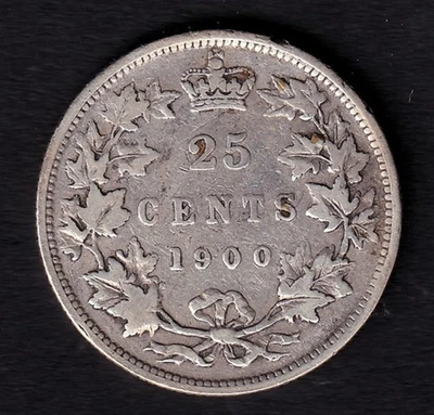 Canada 1900 25c Twenty Five Cent Silver Coin Queen Victoria VG .925 Silver - Image 1 of 2